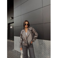 Жіноча шкіряна куртка oversize сірого кольору