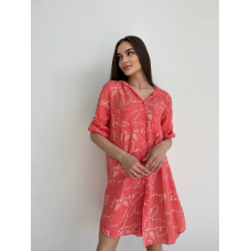 Жіноча сукня-сорочка у стилі "boho" по всій довжині гудзики коралового кольору