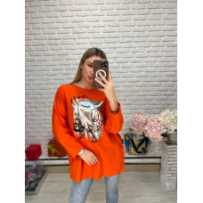 Жіноча італійська туніка-футболка з принтом oversize помаранчевого кольору