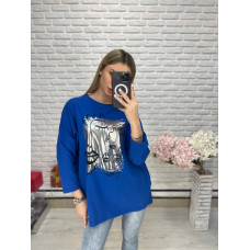 Жіноча італійська туніка-футболка з принтом oversize синього кольору