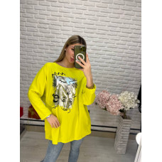 Жіноча італійська туніка-футболка з принтом oversize жовтого кольору