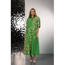 Жіноча квіткова італійська сукня-сорочка максі зеленого кольору