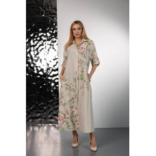 Жіноча квіткова італійська сукня-сорочка максі бежевого кольору