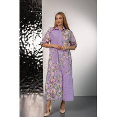 Жіноча квіткова італійська сукня-сорочка максі колір лаванда