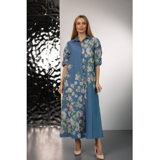 Жіноча квіткова італійська сукня-сорочка максі синього кольору