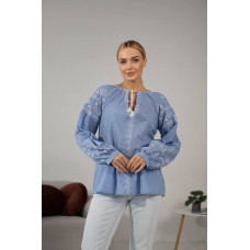 Жіноча італійська блузка вишивка з котону блакитного кольору
