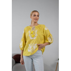 Жіноча італійська блузка вишивка з котону жовтого кольору