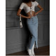 Жіноча довга джинсова спідниця з розрізом