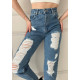 Жіночі базові джинси з потертостями з бавовни