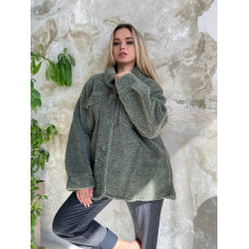 Жіноча Італійська Oversize куртка-сорочка з еко-хутра